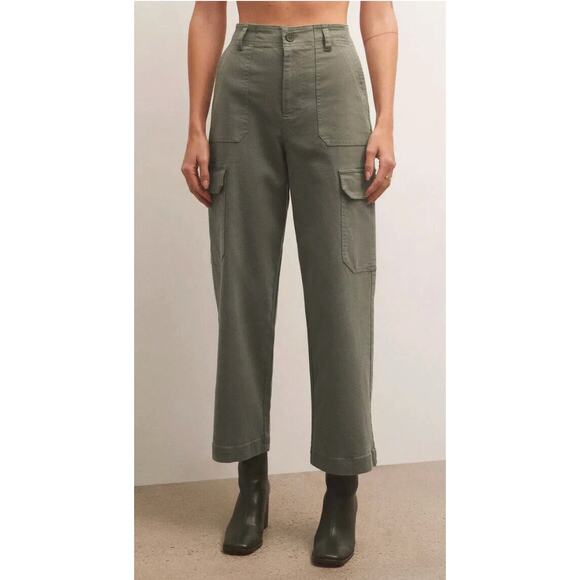 Z Supply Pants - Z Supply Women's Green High Waist Twill Cotton Ankle Noah Cargo Pant Size‎ Large